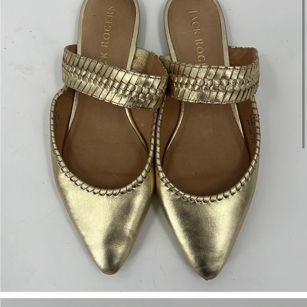 Jack Rogers Tinsley Pointed Mules Flats Slip On Gold Braided 8